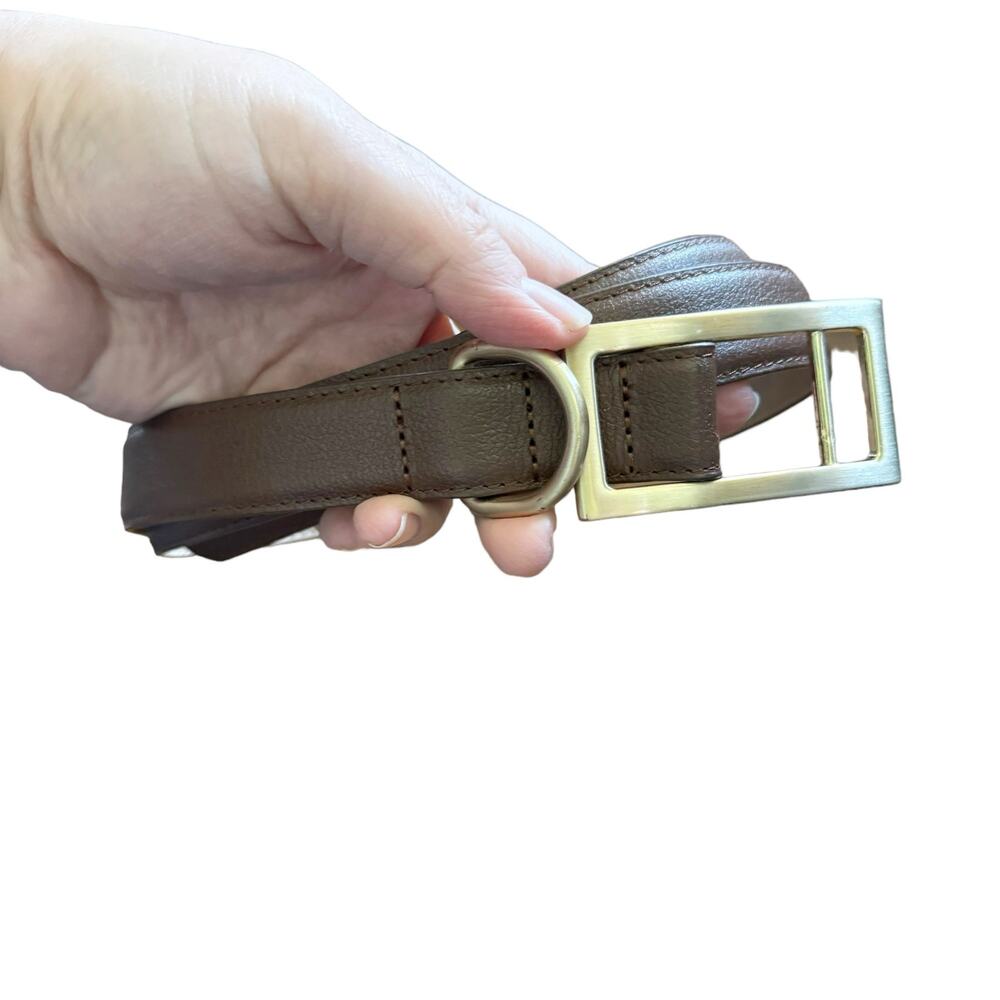 Talbots Factory Genuine Leather Upper Belt Gold Rectangular Buckle EUC L Brown